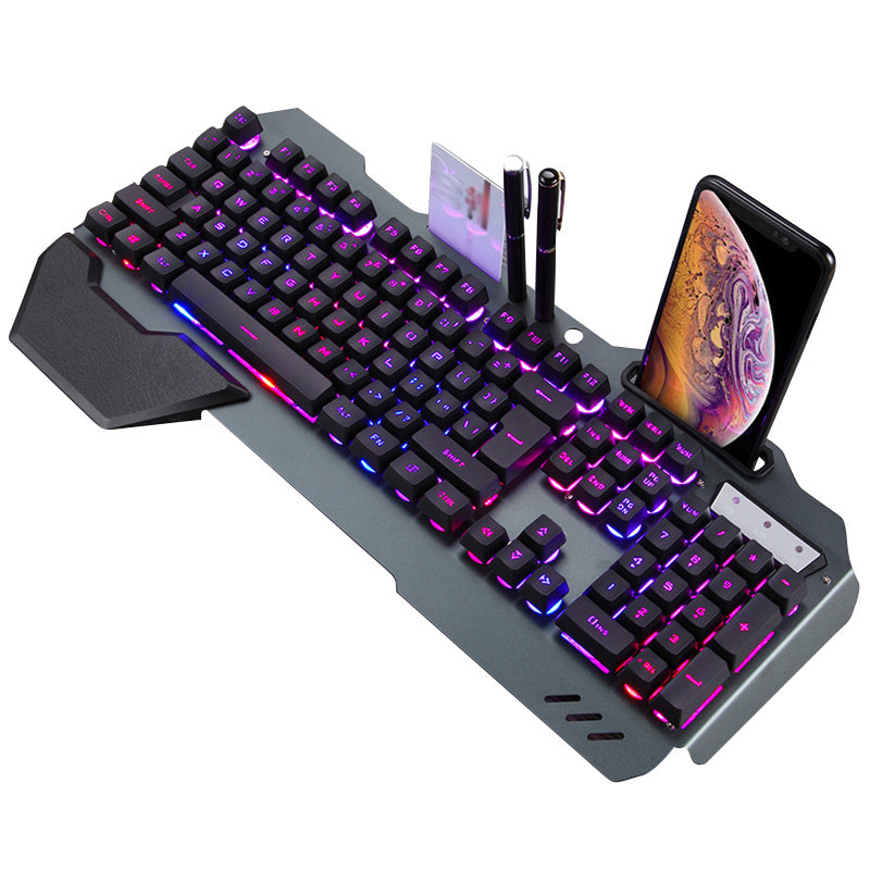 ErgonomicWired Gaming Keyboard with RGB Backlight Phone Holder Black
