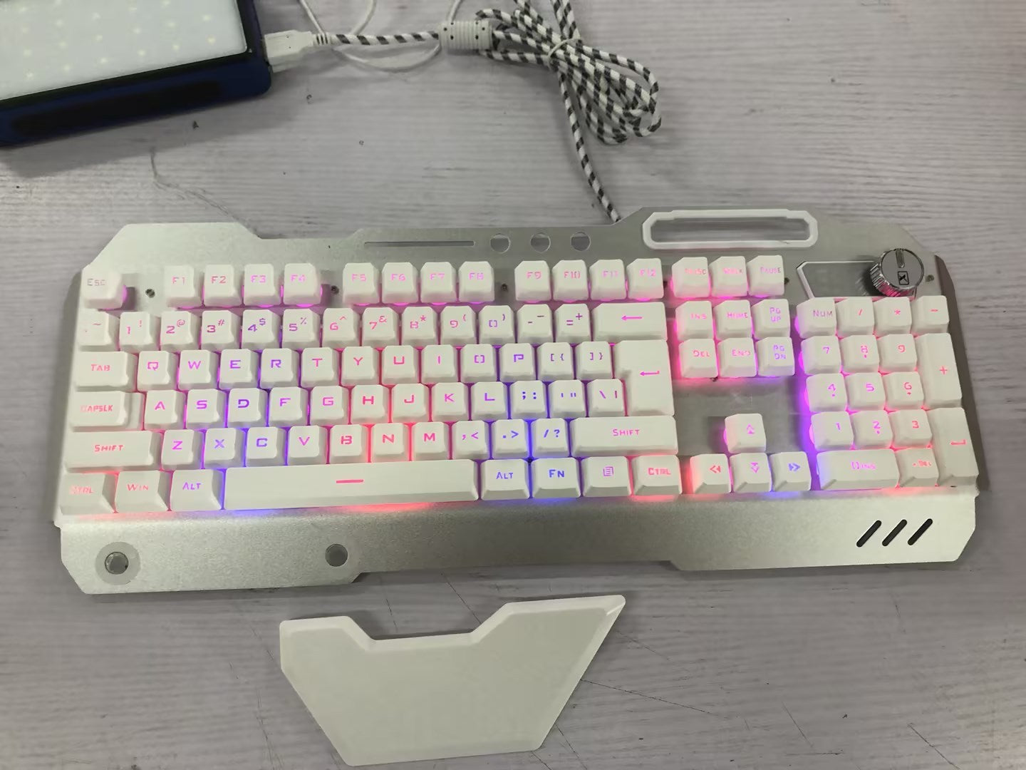 ErgonomicWired Gaming Keyboard with RGB Backlight Phone Holder White